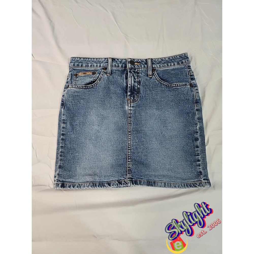 LEI Skirt Women's Junior Blue Denim Buttons‎ Zipper Faded Short Pockets Size 5
